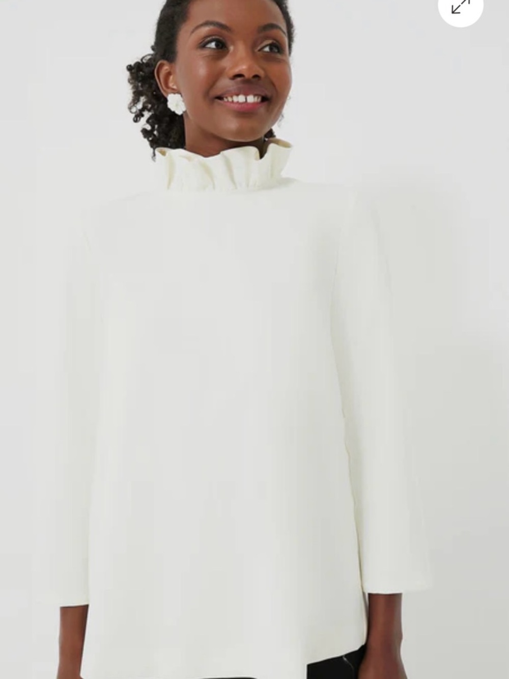 Pomander Place Ivory Ruffle Neck Blouse